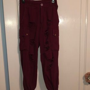 nwot CARMAR RED MARRON DISTRESSED CARGO PANTS LF 8